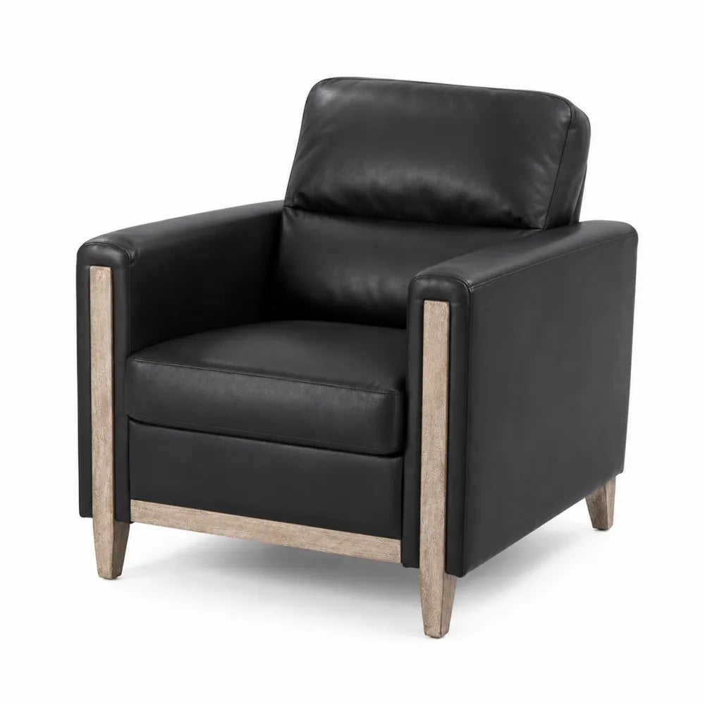 Fauteuil en cuir synthétique noir avec pieds en bois