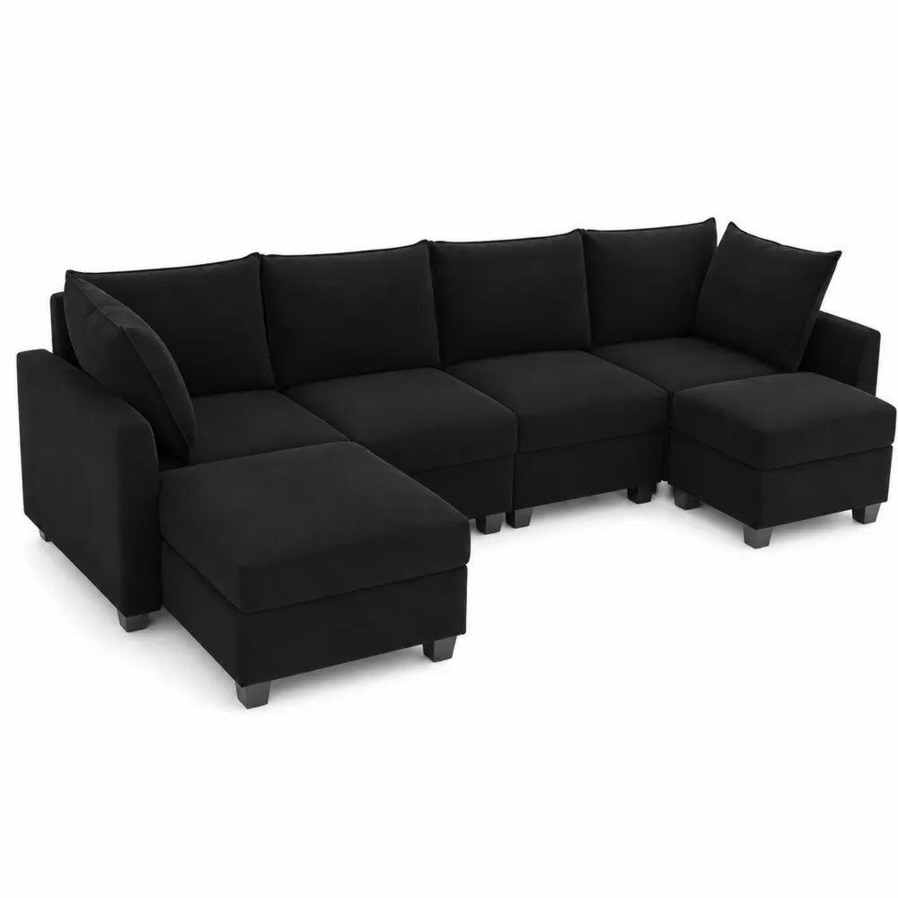 Canapé d'angle modulaire en tissu noir