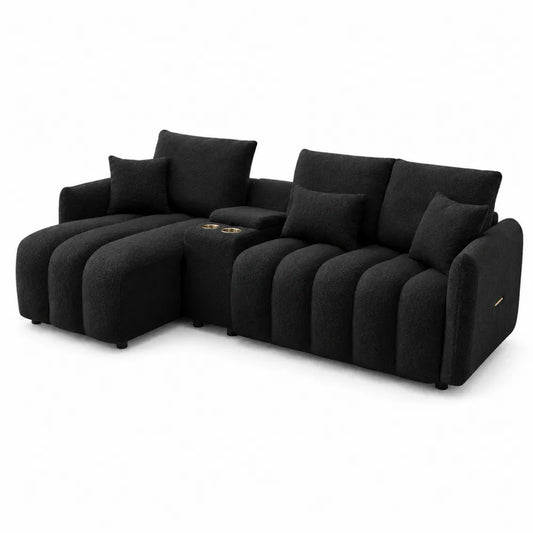 Canapé d'Angle Modulable en Tissu en Polyester Noir