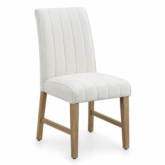 Chaise en tissu blanc avec pieds en bois