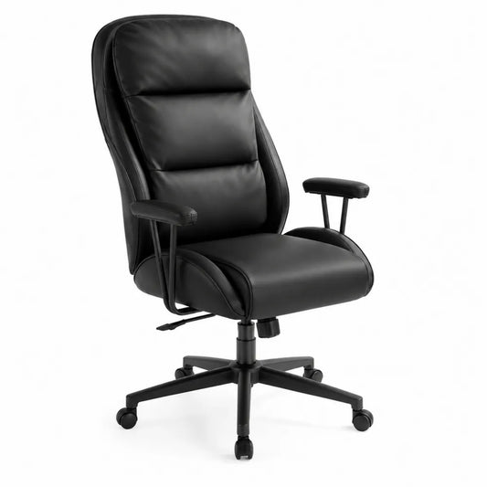 Chaise de bureau en cuir synthétique noir avec accoudoirs réglables