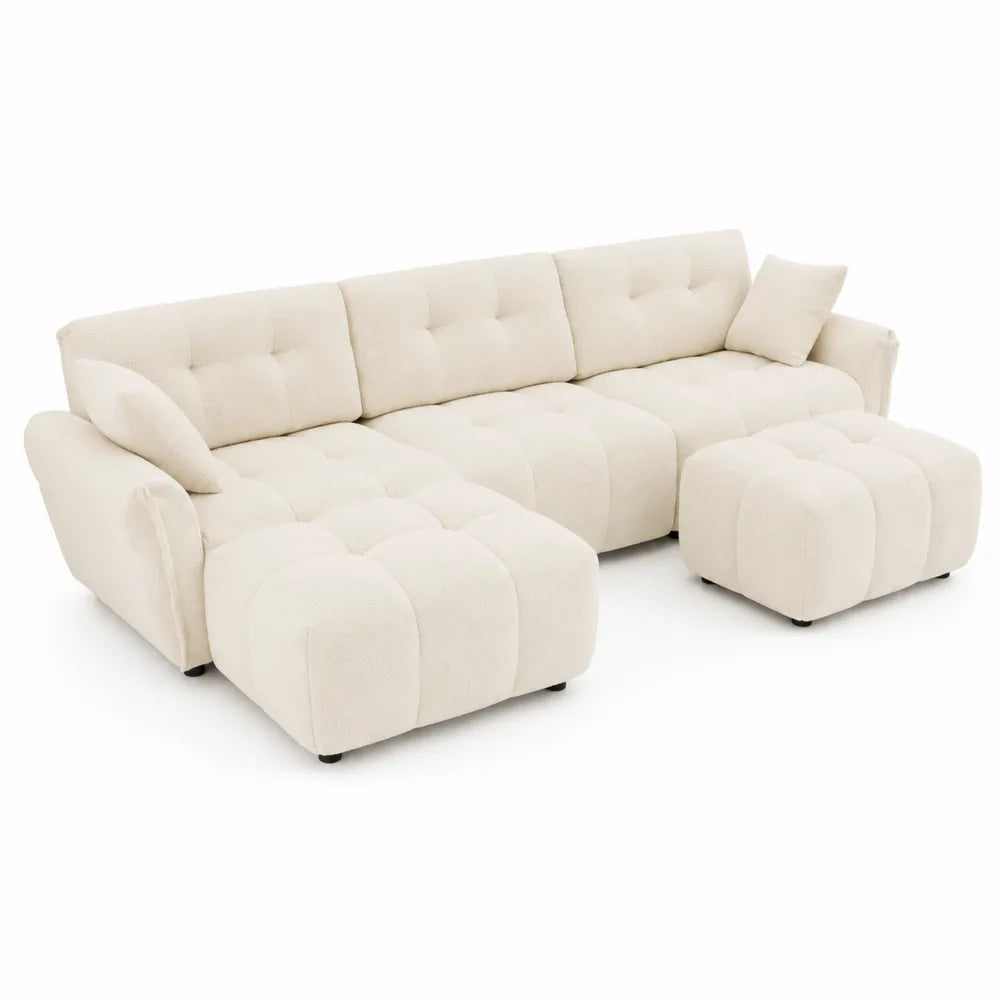 Canapé d'angle modulable en tissu bouclé Beige
