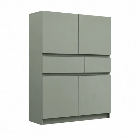 Armoire de rangement en bois avec 6 portes et 2 tiroirs, Vert