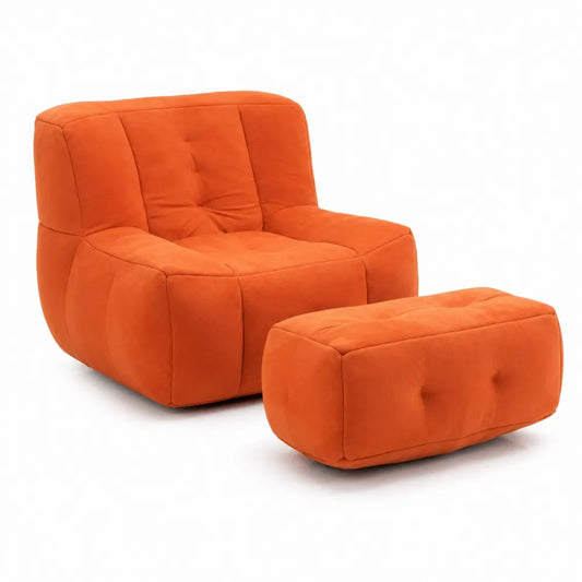 Fauteuil et Repose-pieds en Tissu Polyester Orange
