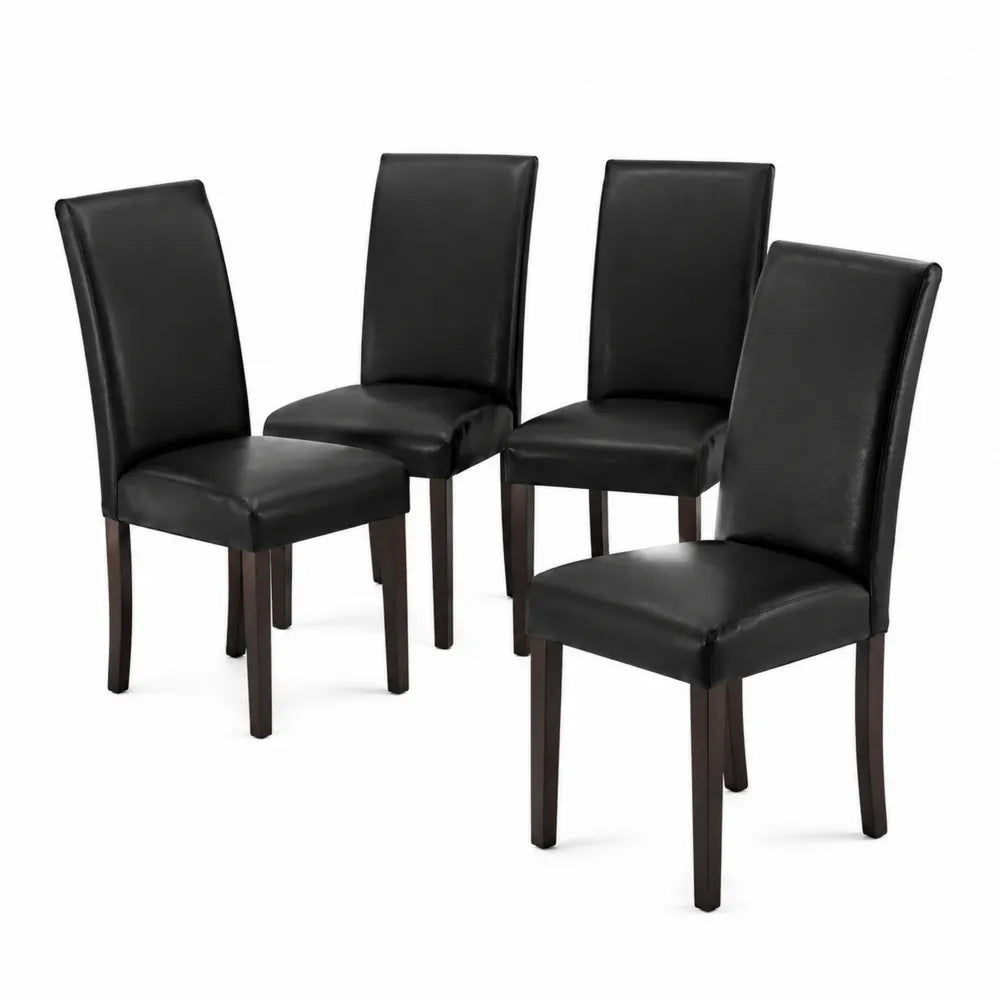 Lot de 4 chaises en bois et cuir PU Noir