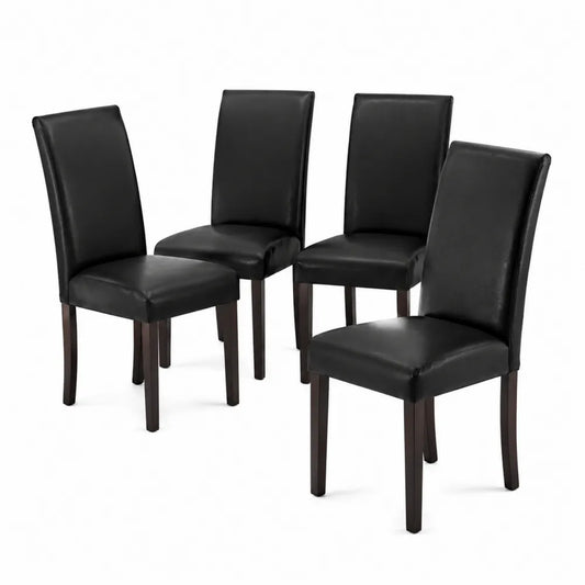 Lot de 4 chaises en bois et cuir PU Noir